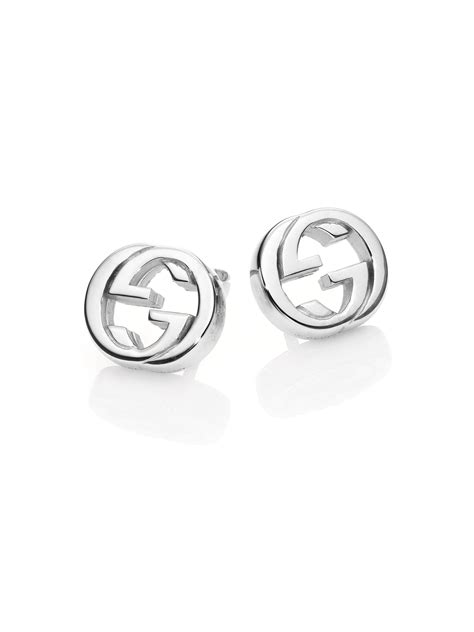 gucci interlocking logo stud earrings in sterling silver|Gucci Silver Interlocking.